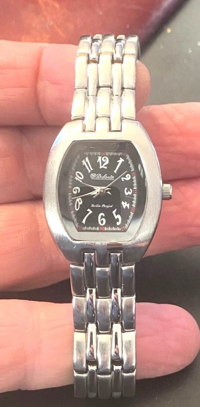 Women's Dufonte Lucien Picard Watch, Silver Tone Case and Band, Black Face